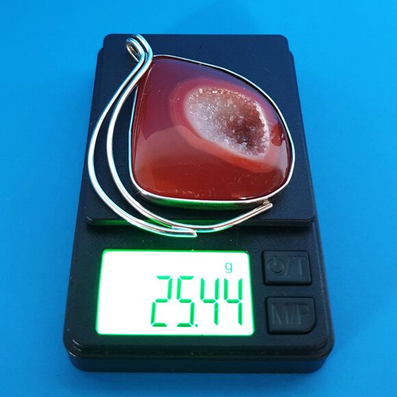 One-of-a-Kind Vintage Natural Banded Red Druzy Agate Sterling Silver Pendant - Picture 9 of 12